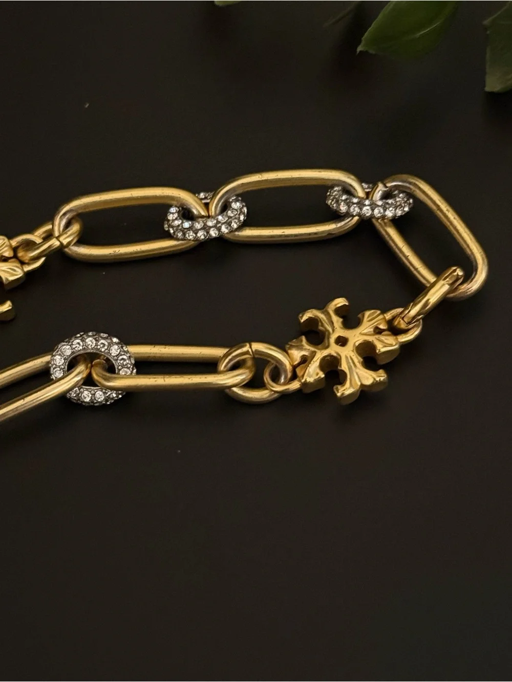 Tory‎ Burch Gold Link Bracelet with Crystal Accents